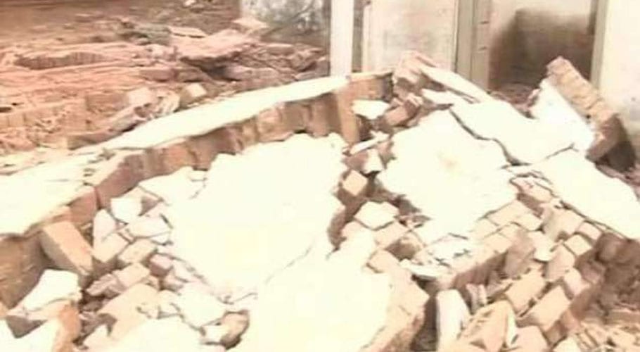 school wall collapsed