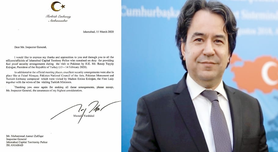 Turkish ambassador expresses thanks to Islamabad police over security arrangements for president erdogan's visit