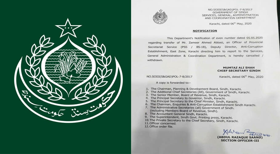 Deputy Director Anti-Corruption Zameer Abbasi's Transfer canceled