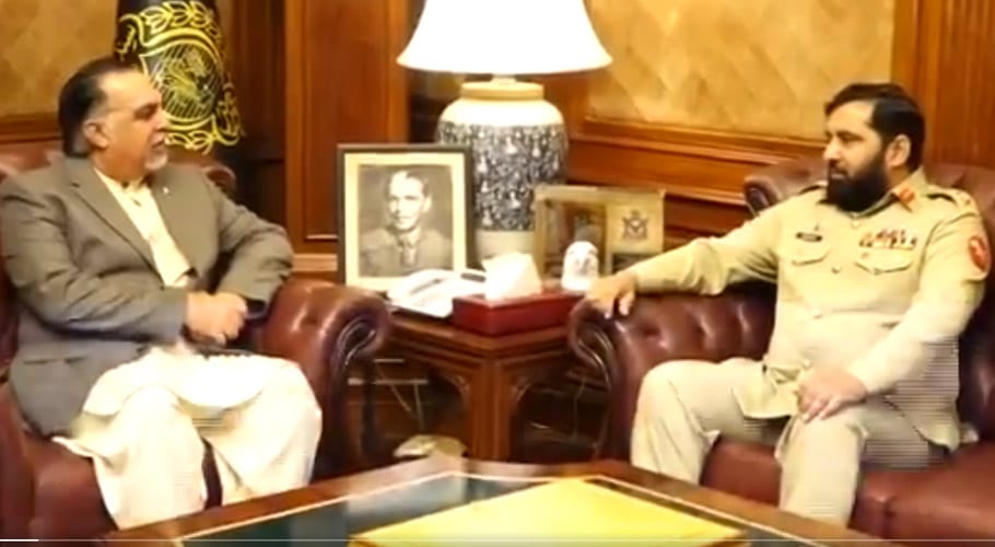 گورنر سندھ سے کور کمانڈر کراچی لیفٹیننٹ جنرل ہمایوں عزیز کی الوداعی ملاقات