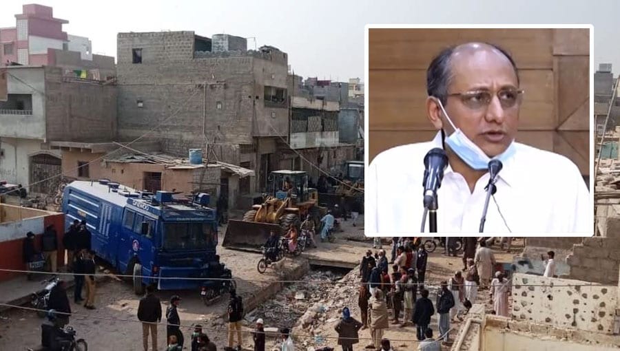 محمود آباد تجاوزات آپریشن،سعید غنی کے حامیوں کی تجاوزات محفوظ، عام لوگوں کے گھر مسمار
