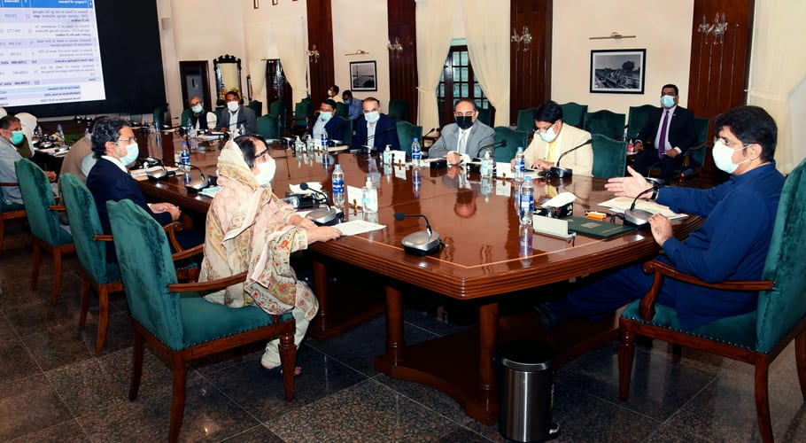 Sindh Chief Minister Syed Murad Ali Shah presides over a meeting to review development portfolio of health department at CM House.