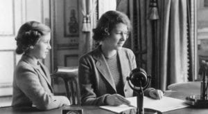 Princess Elizabeth makes her first broadcast accompanied by her sister Princess Margaret (1940)