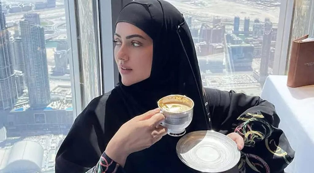 Sana Khan sips ‘gold plated coffee’ at top of Burj Khalifa