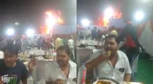 Fire at wedding, but guests eat food