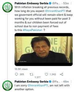 Pakistani Embassy of Serbia mocks its own govt