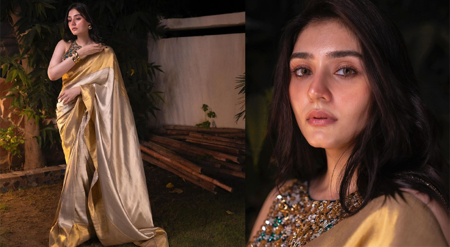 Durefishan Saleem's Stunning Photos in a Golden Saree Go Viral