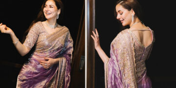 Hania Aamir Shines in Lavender Saree by Indian Designer