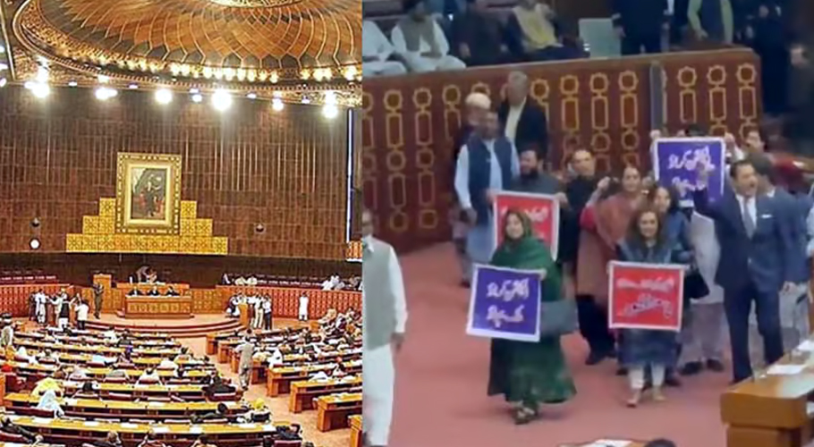 Parliament’s joint session adjourned amid PTI’s protest