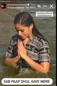 Poonam Pandey Takes Holy Dip At Maha Kumbh