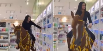 Saudi woman Shahd Al Shammari spotted shopping on horseback