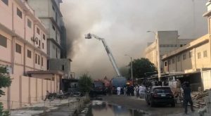 Five injured as firefighters continue to battle blaze at factory in Karachi’s Landhi