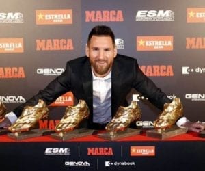 Messi receives record sixth European Golden Shoe