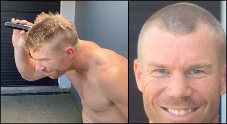 David Warner shaves off head to show support towards medical staff