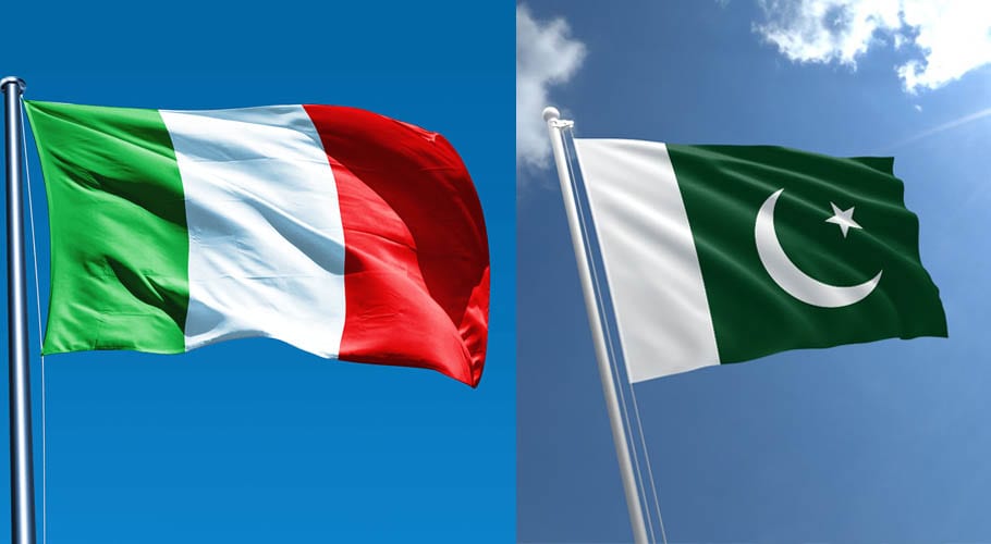 The flags of Pakistan and Italy.