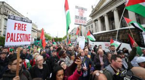 Protesters attend a rally called by the Ireland-Palestine Solidarity Campaign (IPSC) in May 2018. Source; PA Wire/ Jewish News