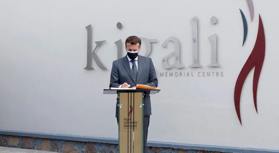 French President Emmanuel Macron lays a wreath on a mass grave containing the remains of the 1994 Rwandan genocide victims at the Kigali Genocide Memorial Centre, Source: Reuters