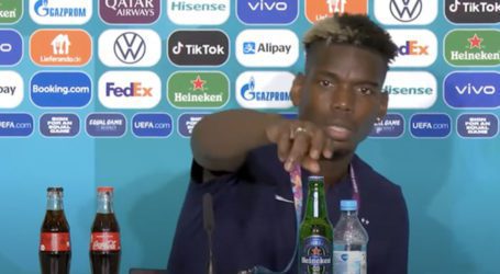 After Cristiano Ronaldo, Paul Pogba removes display drink