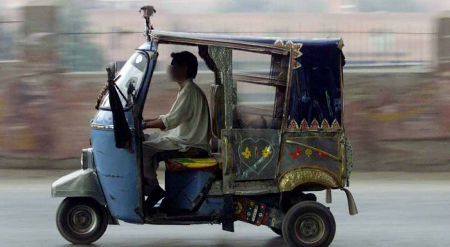 The video shows a motorcyclist hitting the rickshaw and forcing the driver to stop it at the side of the road.