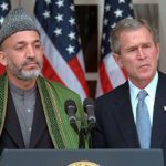 United States president George W. Bush with Hamid Karzai. Source: Wikipedia