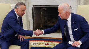 Biden and Iraqi PM Kadhimi met in the Oval Office. Source: Reuters