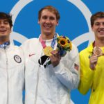 Gold medalist Chase Kalisz of the United States, silver medalist Jay Litherland of the United States and bronze medalist Brendon Smith of Australia pose on the podium. Source: Reuters.