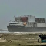 The Hang Tong Ship got stuck a few kilometres from Karachi’s Sea View coast.