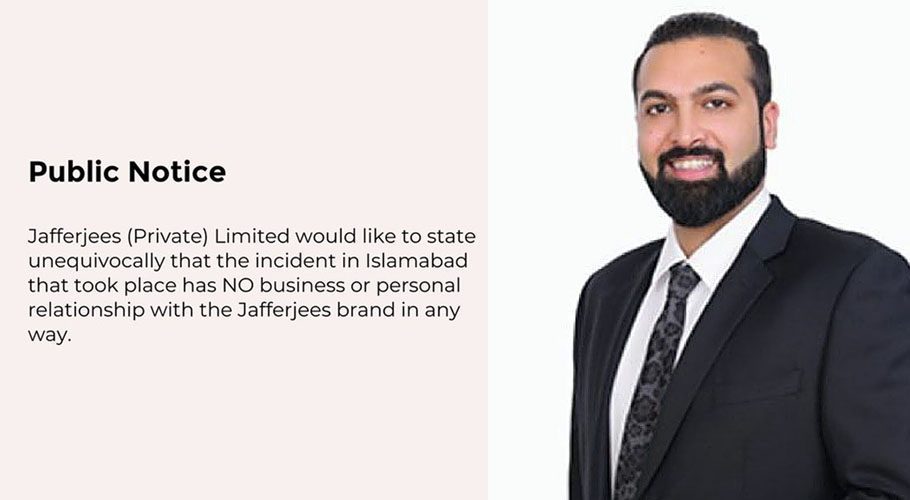 Pakistani famous leather brand 'Jafferjees' has published a statement to disassociate itself from Zahir Jaffer