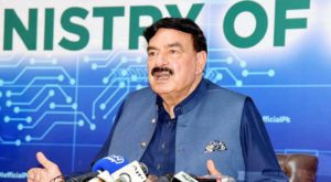 Minister for Interior Sheikh Rasheed Ahmed was addressing a press conference. Source: APP.