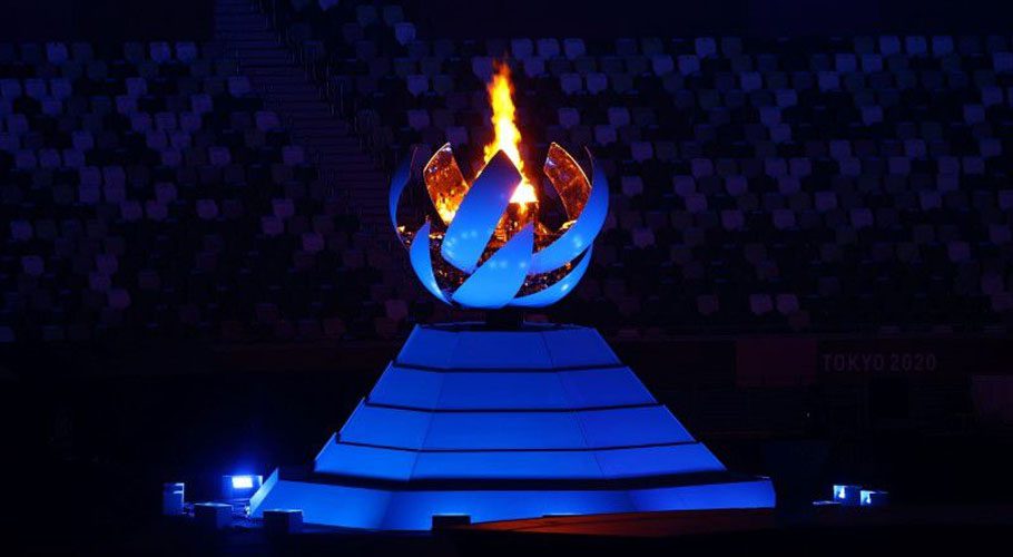 A view of the Olympic flame and the cauldron. Source: Reuters.