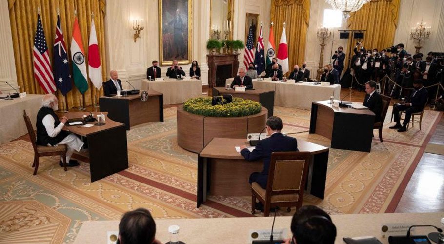 Japan PM Suga Yoshihide meet at the White House on Sept 24, 2021.PHOTO: AFP