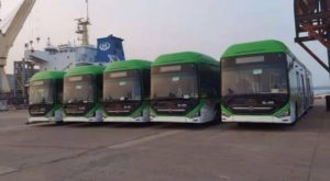 The first batch of Green Line BRT buses arrived from China. Source: Twitter.