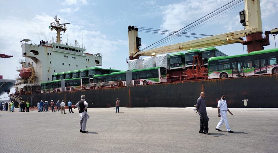 Vessel carrying 42 Green line buses reached KPT. Source: FILE.