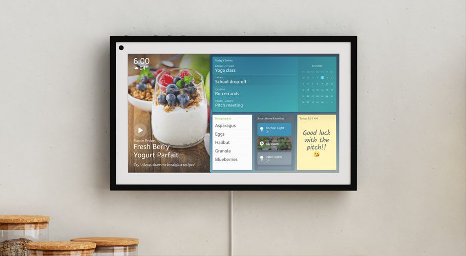 The Echo Show 15 can be mounted on a wall. Source: The Verge. 