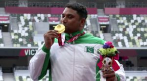 Para-athlete threw 55.26 metres in discus throw to win the event. Source: Twitter.