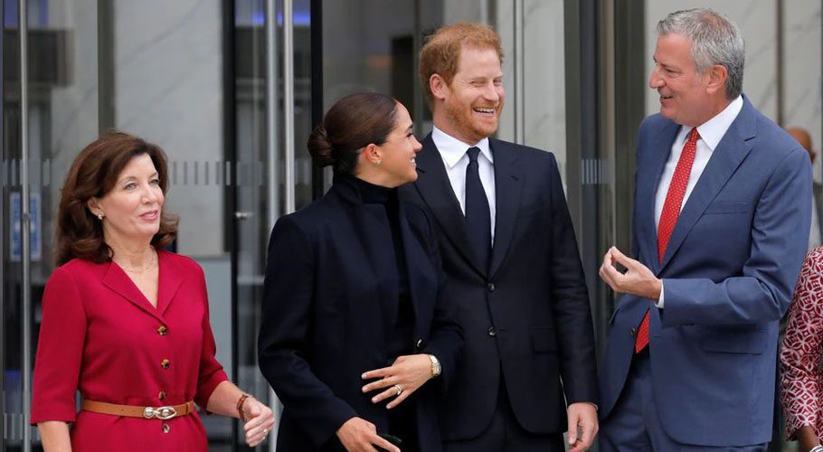Duke and Duchess of Sussex were accompanied by New York Governor Kathy Hochul. Source: Reuters. 
