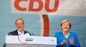German Chancellor Angela Merkel and Christian Democratic Union (CDU) party leader and candidate for chancellor Armin Laschet. Source: Reuters.