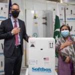 US Consul General Mark Stroh handed the vacines to and Sindh Minister of Health and Population Welfare Dr Azra Pechuho. Source: US Consulate/Twitter.