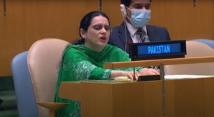 Pakistani delegate Saima Saleem responsed to an Indian assertion. Source: APP.