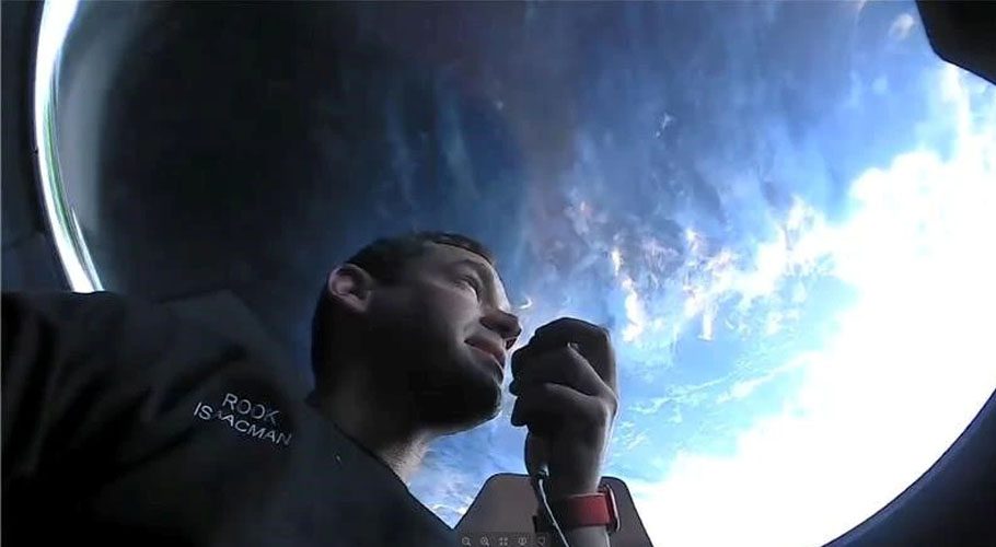 Inspiration4 crew member Jared Isaacman seen on their first day in space: Source: Reuters.