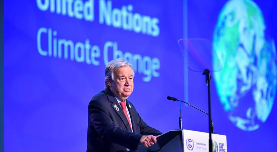 UN Secretary General Antonio Guterres speaks at the UN Climate Change Conference (COP26), in Glasgow. Source: Reuters. 