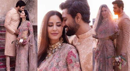 Newly wed Katrina Kaif looks like a sight for sore eyes in pink floral saree