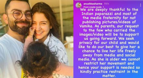 Anushka Sharma thanks Indian media for not publishing her daughter’s pictures