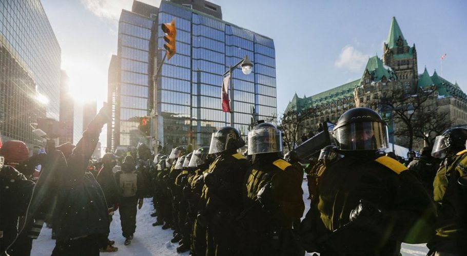 Police spent two days clearing protesters from downtown Ottawa. Source: Reuters