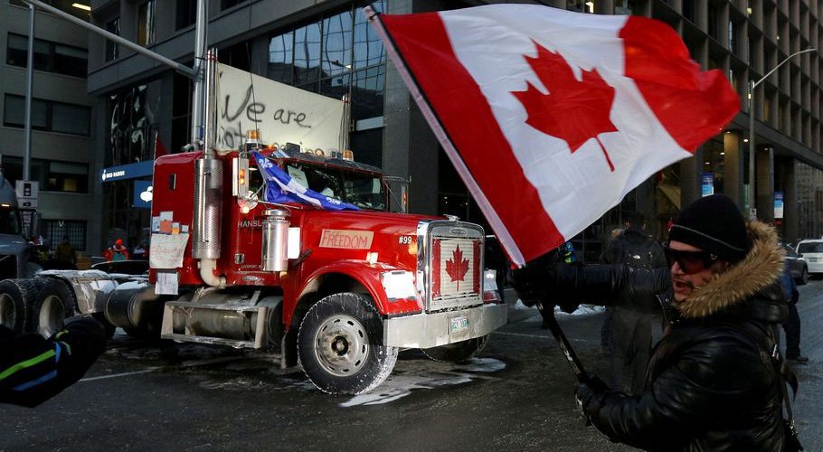 The demonstrations began as protests by truckers angry with vaccine requirements. Source: Reuters.