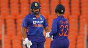 Skipper Rohit Sharma led from the front putting an opening stand with Ishan Kishan. Source: ICC. 