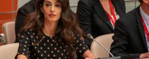 Human rights lawyer Amal Clooney attends an informal meeting of the UN Security Council. Source: Reuters.
