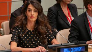 Human rights lawyer Amal Clooney attends an informal meeting of the UN Security Council. Source: Reuters.