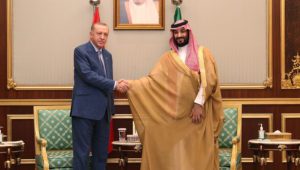 Turkish President Recep Tayyip Erdogan met Crown Prince Mohammed bin Salman. Source: Twitter/Turkish Presidency. 