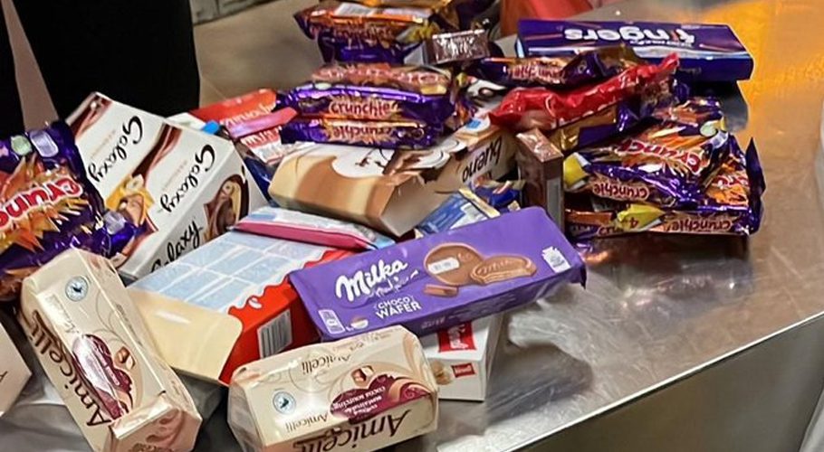 The items being seized include chocolates. Source: Twitter.